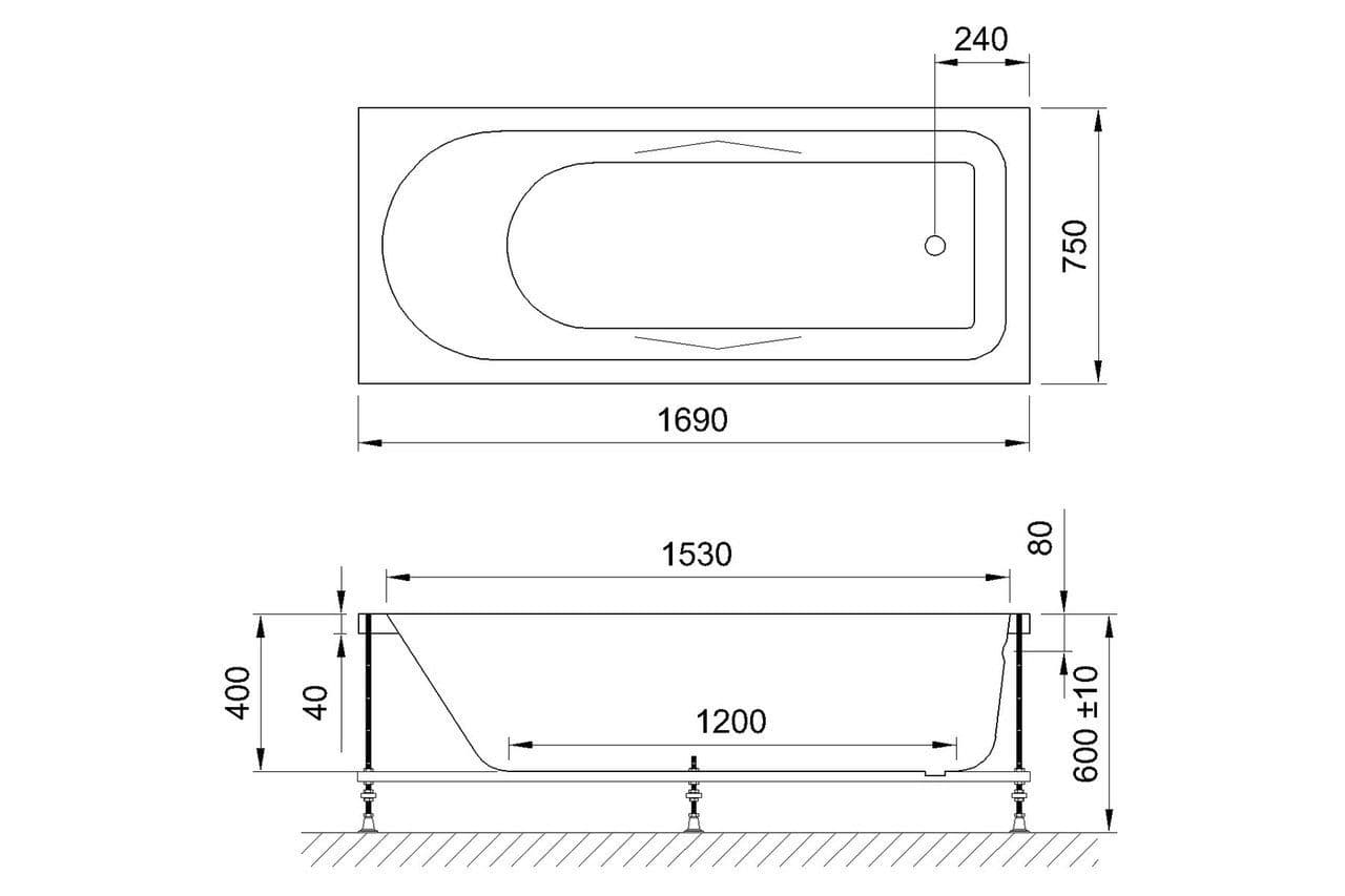 картинка Акриловая ванна Royal Bath Tudor 170x75 с ножками RB001ST 