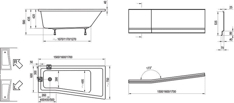 картинка Акриловая ванна Ravak BeHappy II C951000000 170х75 R 