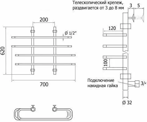 картинка Полотенцесушитель водяной Aquanet Vigo 600x700 