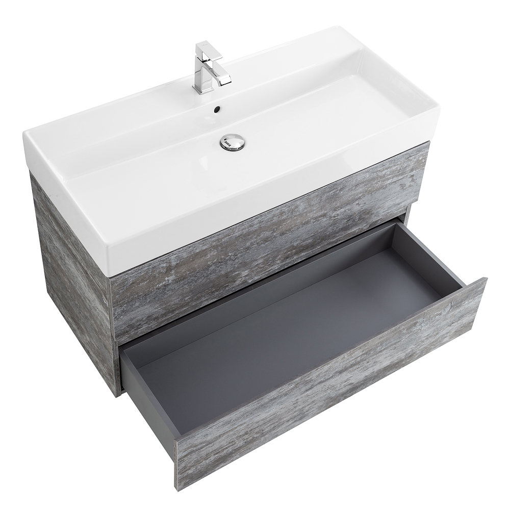 фото Тумба с раковиной подвесная Cezares MOLVENO 46 100 Legno Grigio, раковина белая 