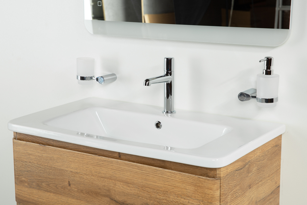 фото Тумба с раковиной подвесная BelBagno ALBANO-CER 80 Rovere Rustico, раковина белая 