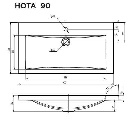 картинка Раковина 1Marka Нота New Polytitan 90  в ванную комнату