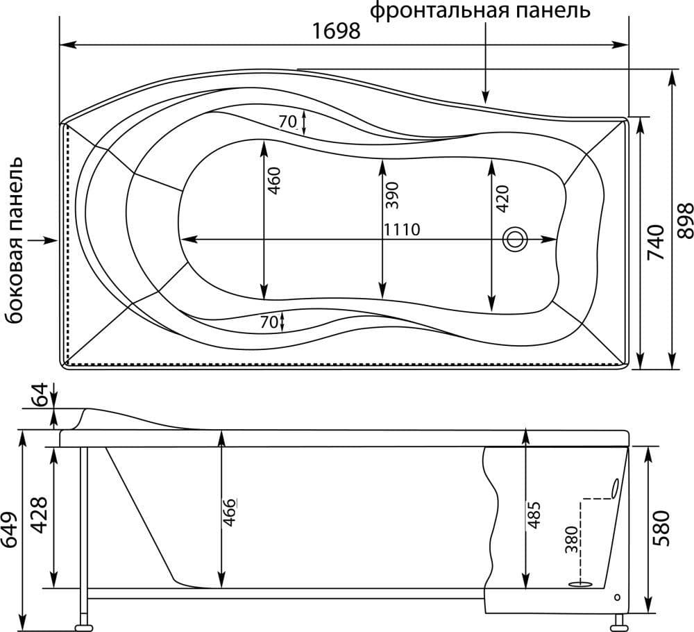 картинка Акриловая ванна Aquanet Borneo 170x90 R с каркасом 