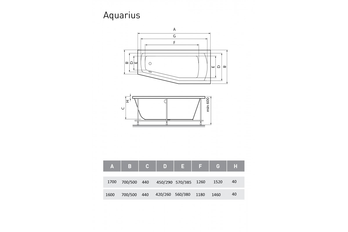 картинка Акриловая ванна Relisan Aquarius L 170х70х50 с каркасом 