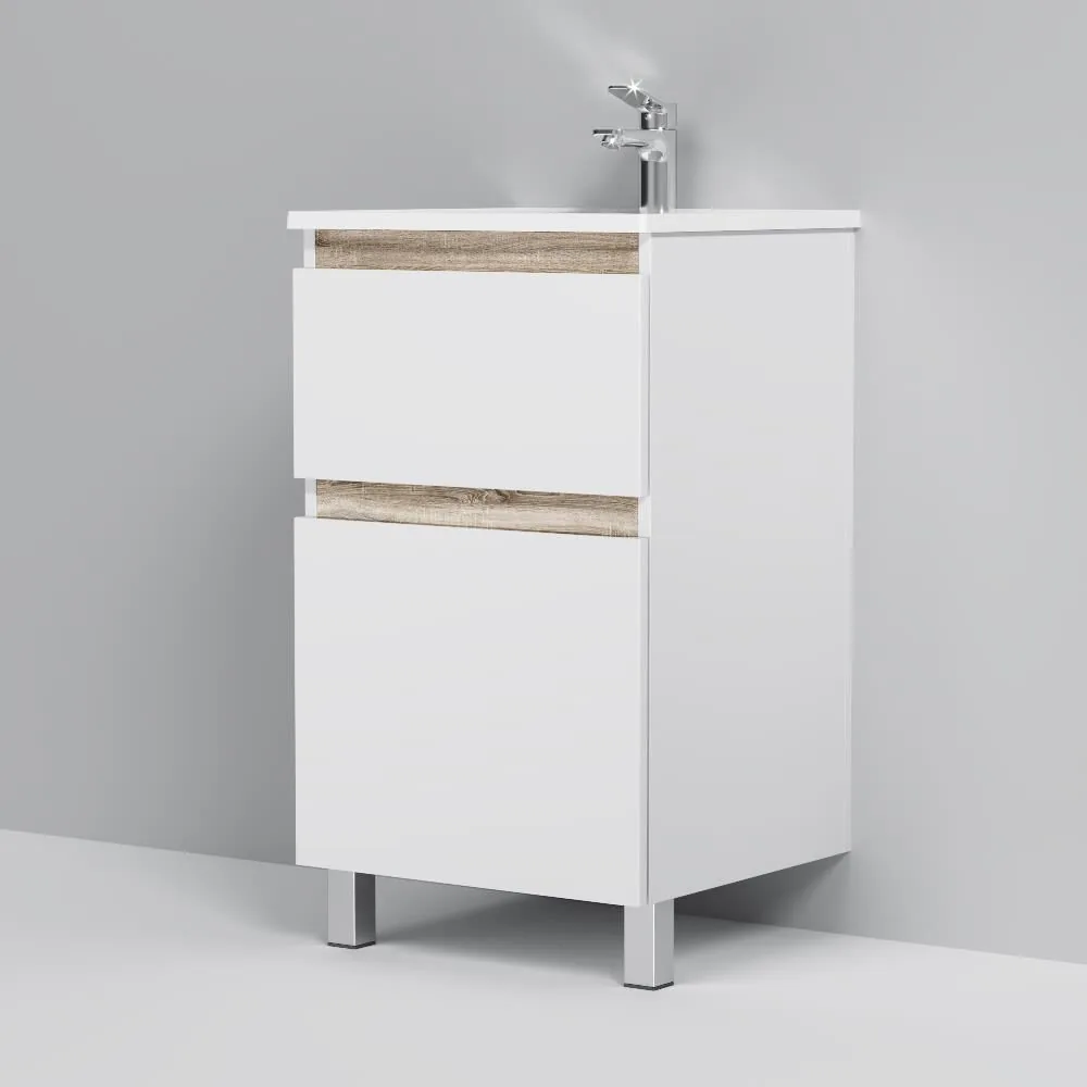 фото База с раковиной напольная AM.PM X-Joy M85A-FSX0502WG-WCC0502WG 50 см 2 ящика белый глянец 