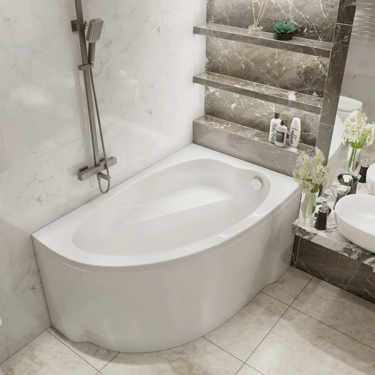картинка Акриловая ванна TIMO IVA1610R 160х100х70 каркас слив-перелив фронтальная панель 