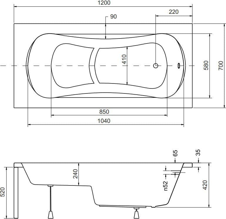 картинка Акриловая ванна Besco Aria Rehab 120x70 с каркасом KMP12070 