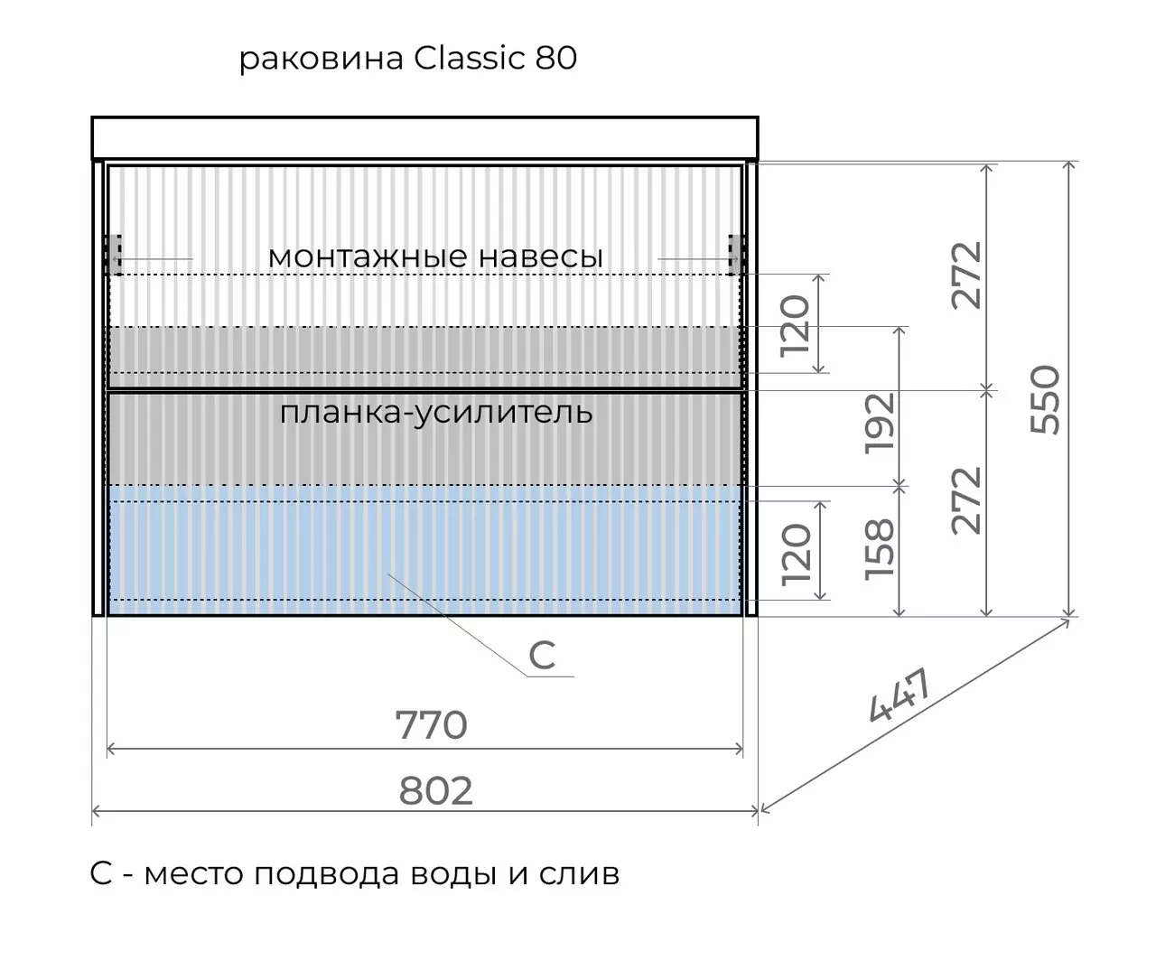 фото Тумба подвесная Стокгольм 80 Classic 80 2 ящика белый рифленый софт PUSH 