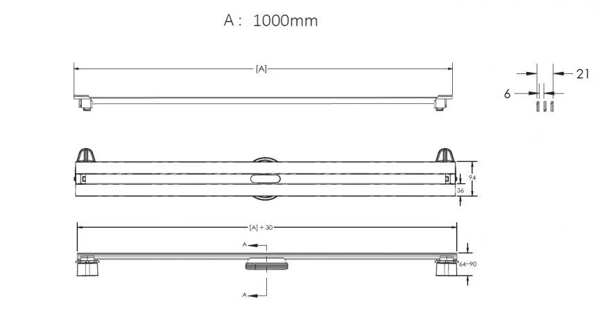 картинка Желоб водосток BERGES SUPER Slim 1000, хром глянец, боковой выпуск S-сифон D50 H60 