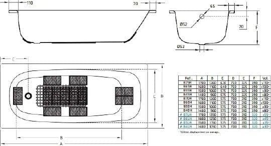 картинка Стальная ванна BLB Universal B70H handles с ножками BLB APMSTDBL1 