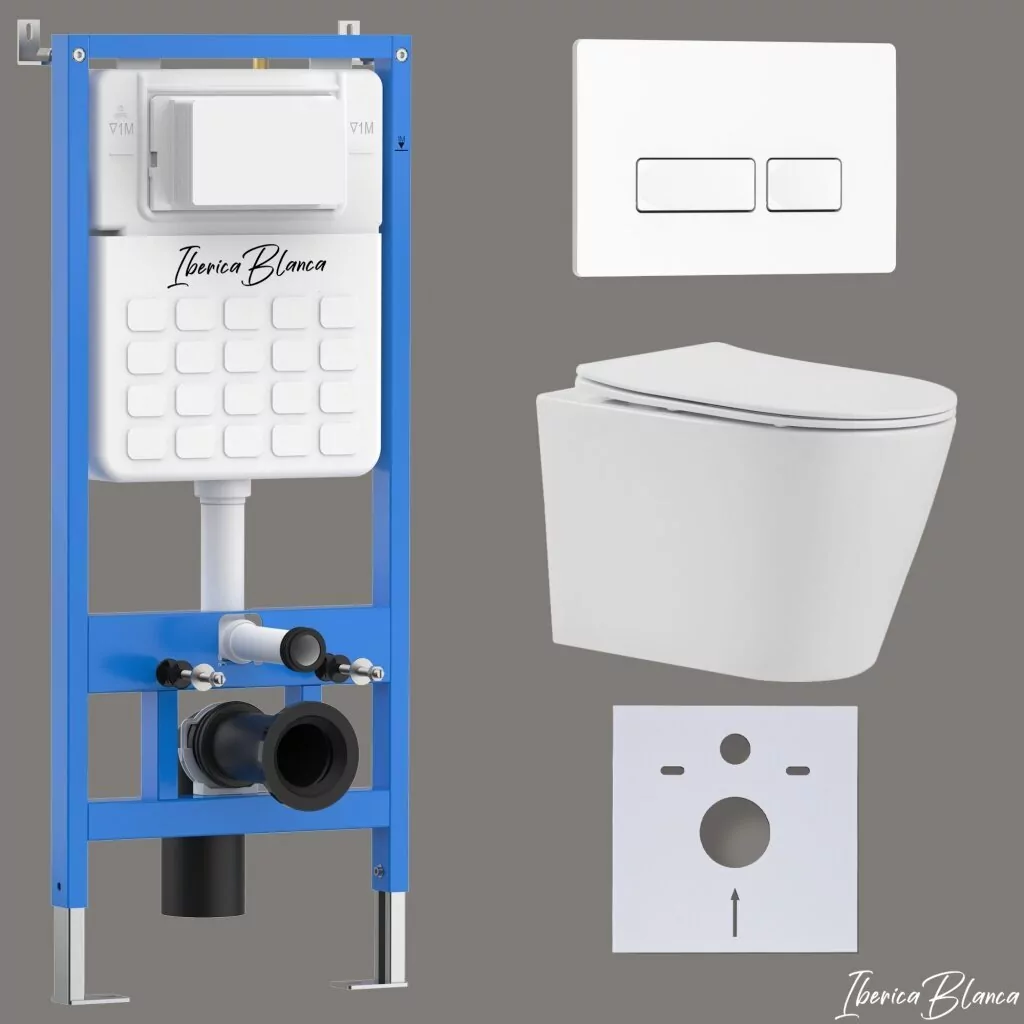 картинка Комплект 3 в 1 IBERICA BLANCA инсталляция с унитазом BURGOS ALTO IB.BRA.234.1B1 клавишей белый глянцевый ESTI-R IB.B021.001.000 
