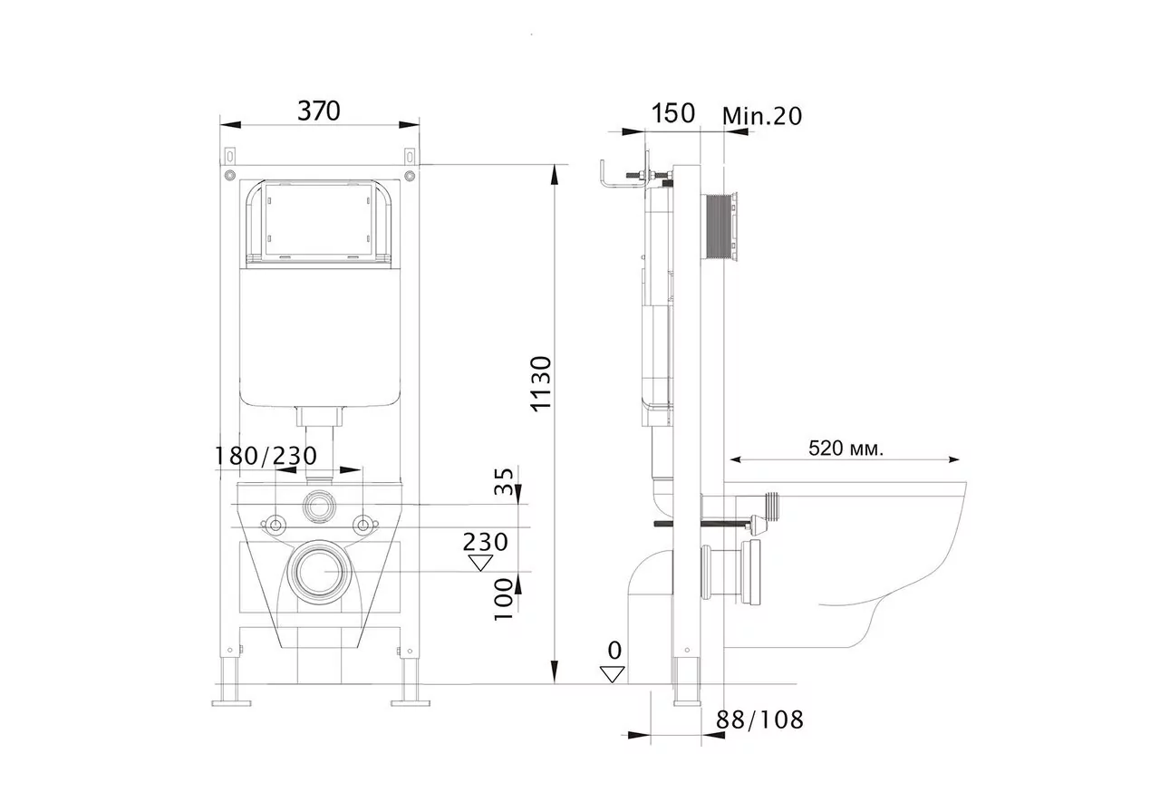 картинка Инсталляция для подвесного унитаза узкая Aquatek Standart 37 INS-0000017  1130х370х150 мм 