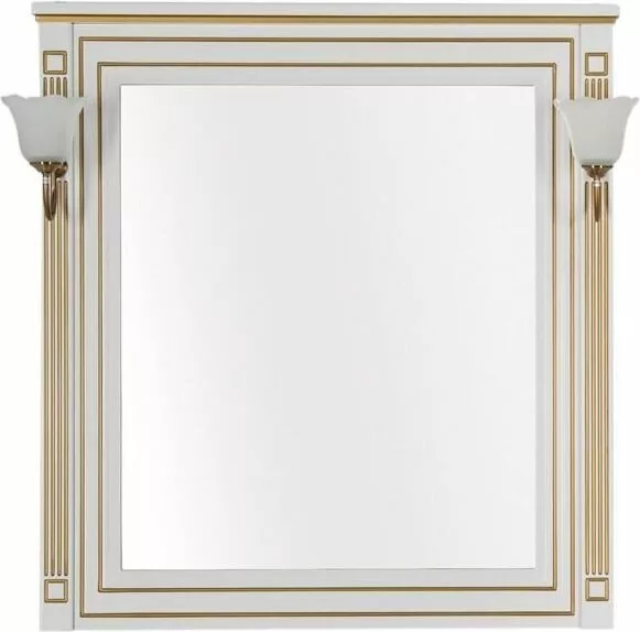 фото Зеркало Aquanet Паола 90 белое с золотом со светильниками бронза 