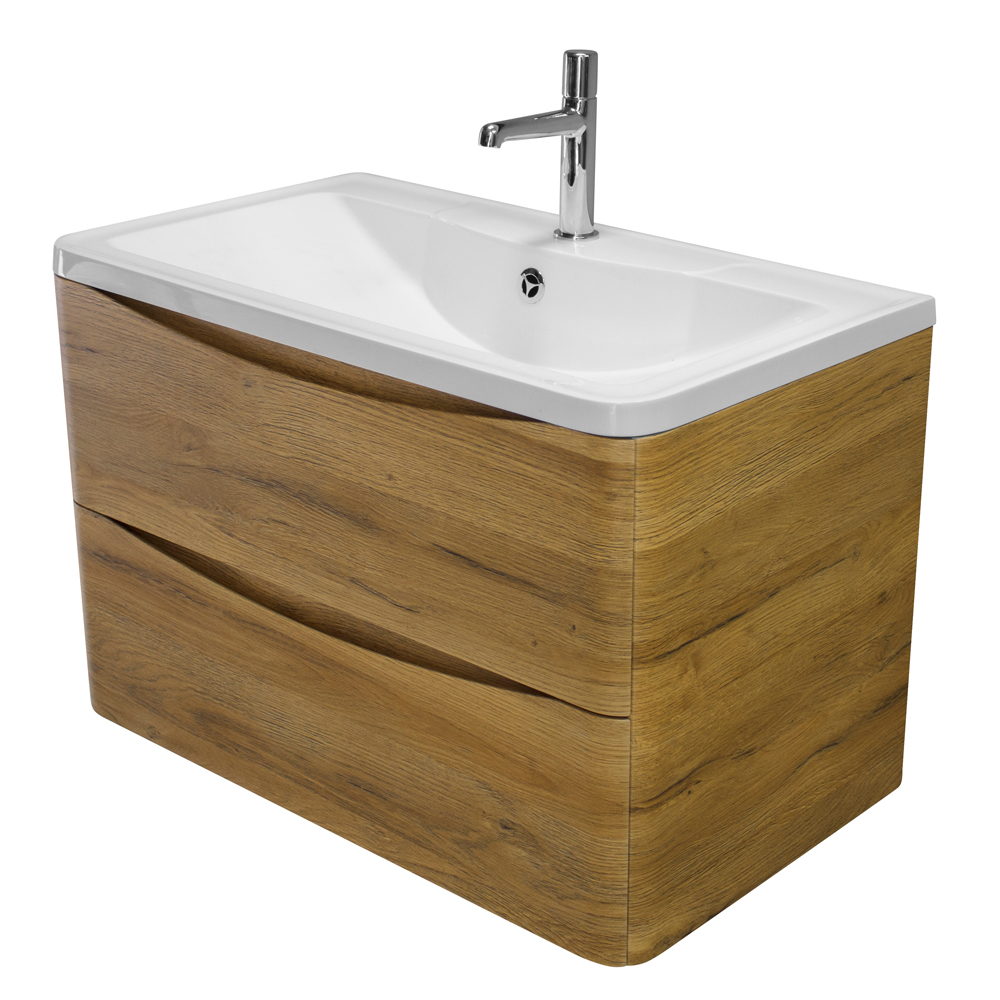 фото Тумба с раковиной подвесная BelBagno ACQUA 80 Rovere Rustico, раковина белая 