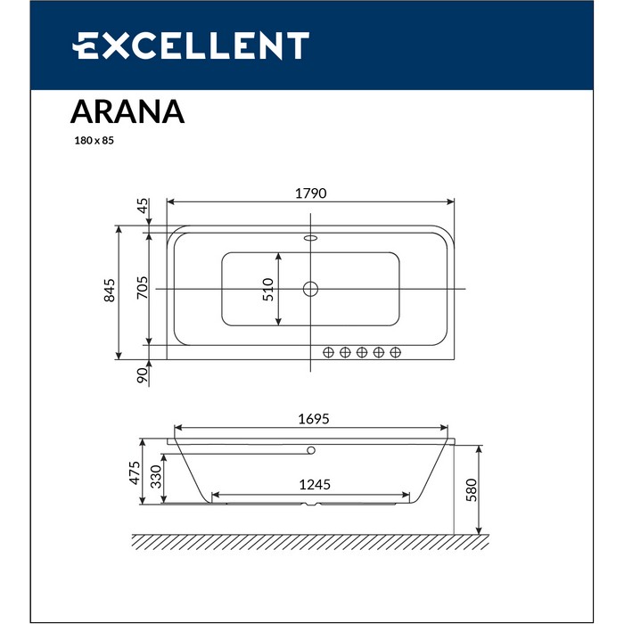 картинка Ванна EXCELLENT Arana 180x85 с каркасом MR-02 
