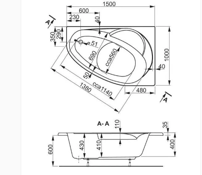 картинка Акриловая ванна Vagnerplast Flora 150x100 R ультра-белая 