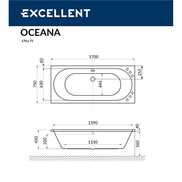 картинка Ванна EXCELLENT Oceana 170x75 с каркасом MR-02 