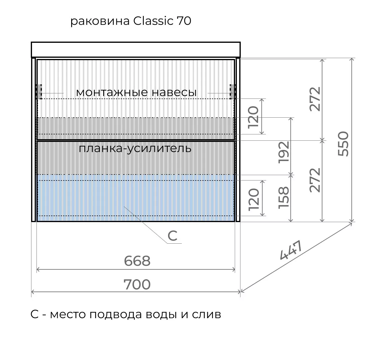 фото Тумба подвесная Стокгольм 70 Classic 70 2 ящика графит софт PUSH 