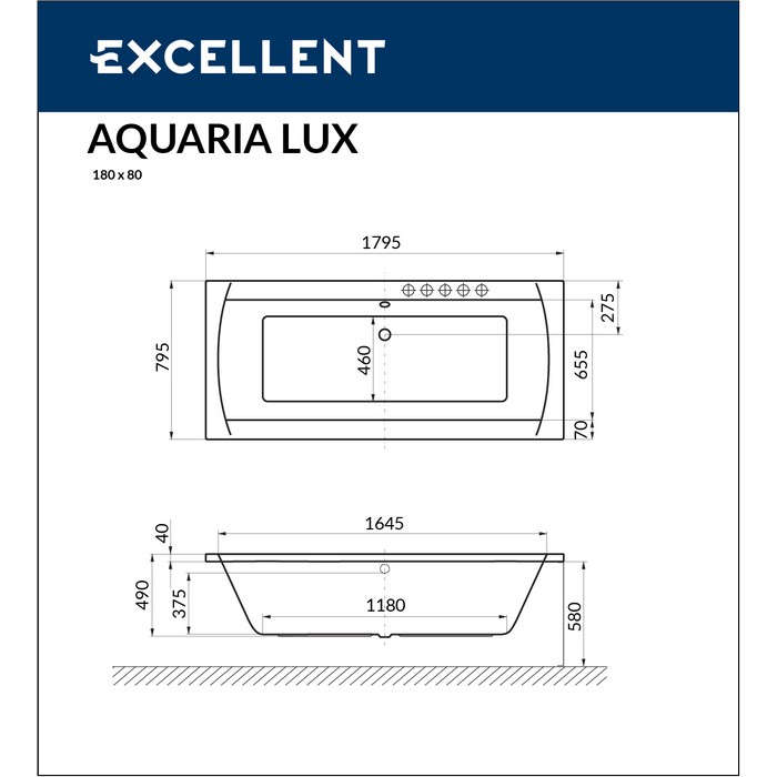 картинка Ванна EXCELLENT Aquaria Lux 180x80 с каркасом MR-02 