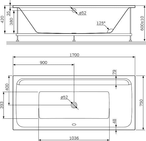 картинка Акриловая ванна AM.PM Inspire V2.0 170х75 с каркасом W52A-170-075W-R 