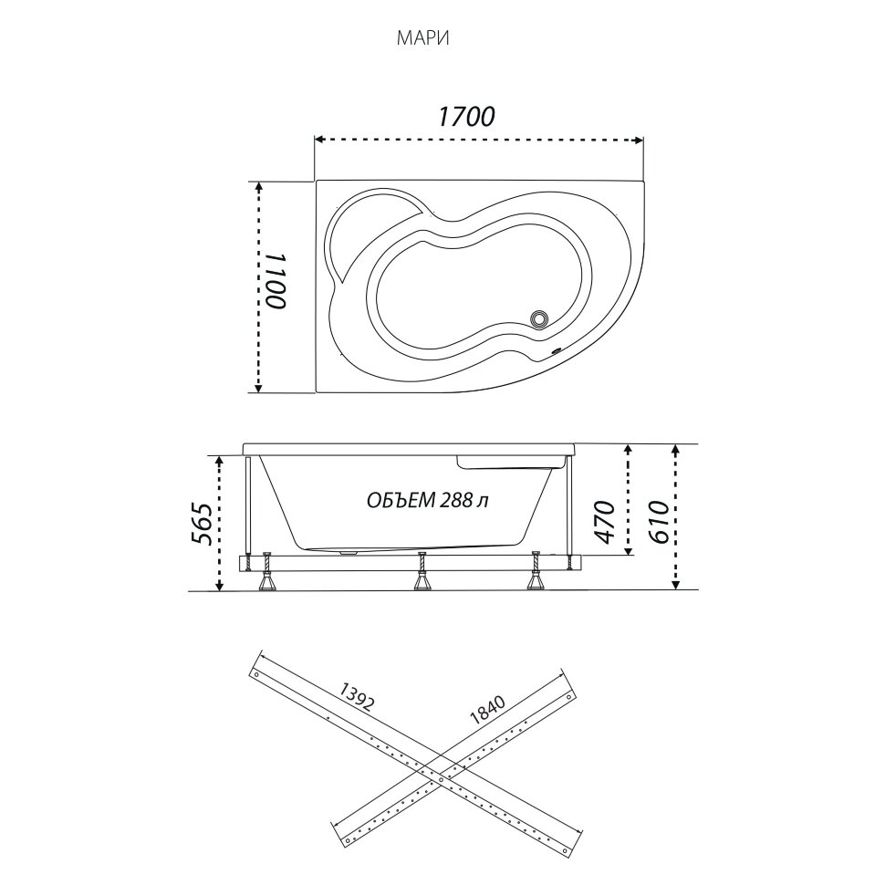 картинка Акриловая ванна Triton Мари 170х110 правая с каркасом 