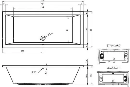 картинка Акриловая ванна Riho Lusso 200x90 