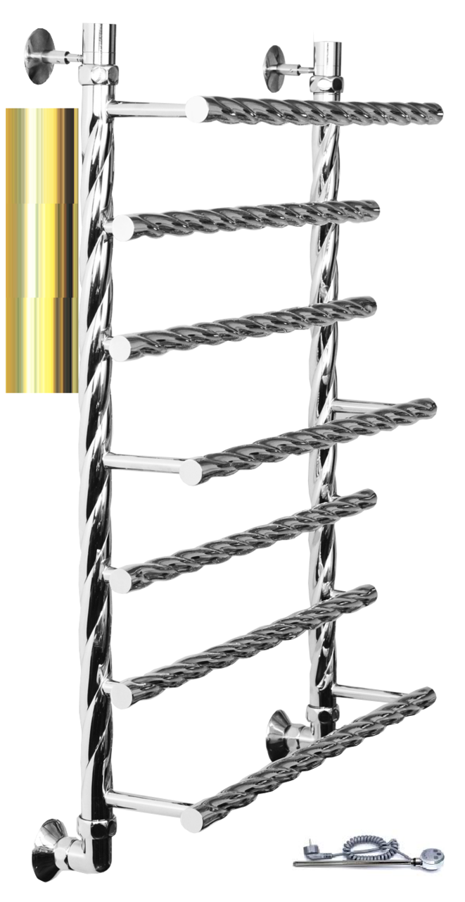 картинка Полотенцесушитель Двин Q BRAID electro 100/60 1"-3/4"-1/2" Электрический  ТЭН справа К эл, Золотой хром (4627170784163) 