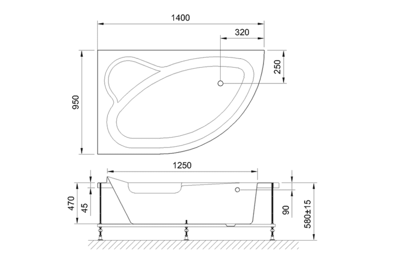 картинка Акриловая ванна Royal Bath Alpine 140x95 L с каркасом RB819103K 