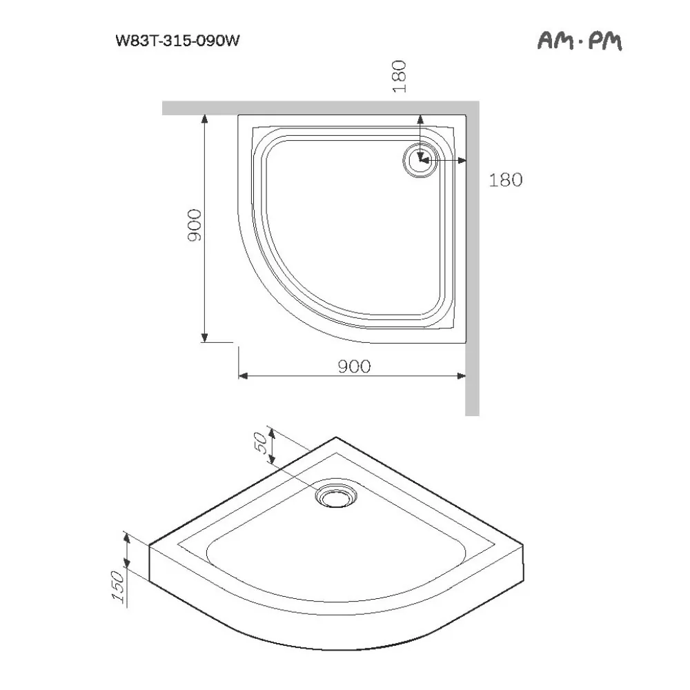 фото Поддон для душа AM.PM Like Solo Slide W83T-315-090W 90x90 белый акрил 