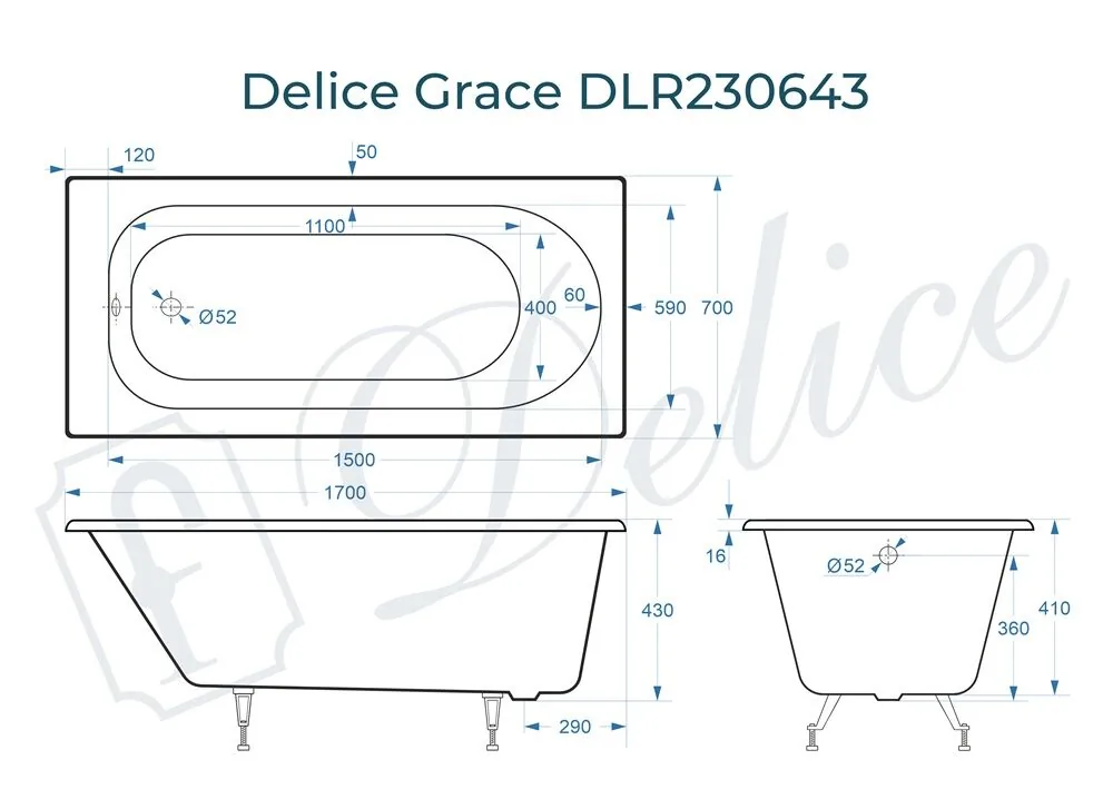 картинка Ванна чугунная Delice Grace 170х70 DLR230643 