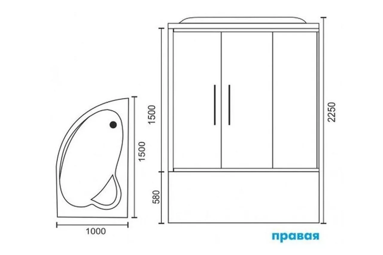 картинка Душевая кабина Royal Bath 150ALP-T-CH (прозрачное) правая 150x100x225 