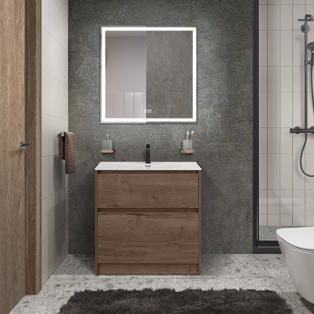 фото Тумба с раковиной напольная BelBagno KRAFT 39 80 Rovere Tabacco, раковина белая 