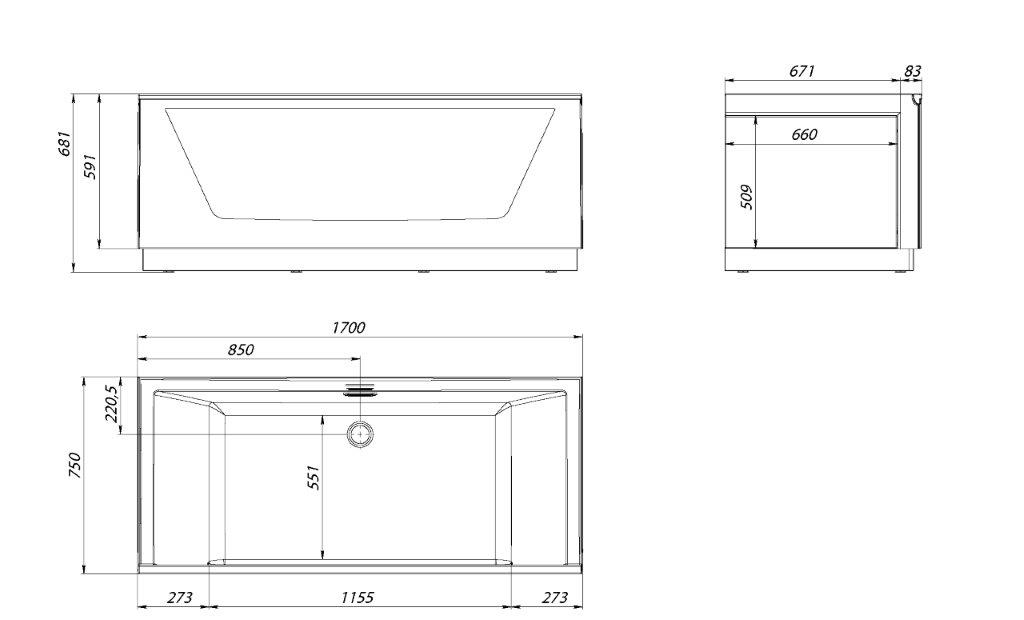 картинка Ванна Aima Design NEO 170x75 1 стекло (матовое серое) 