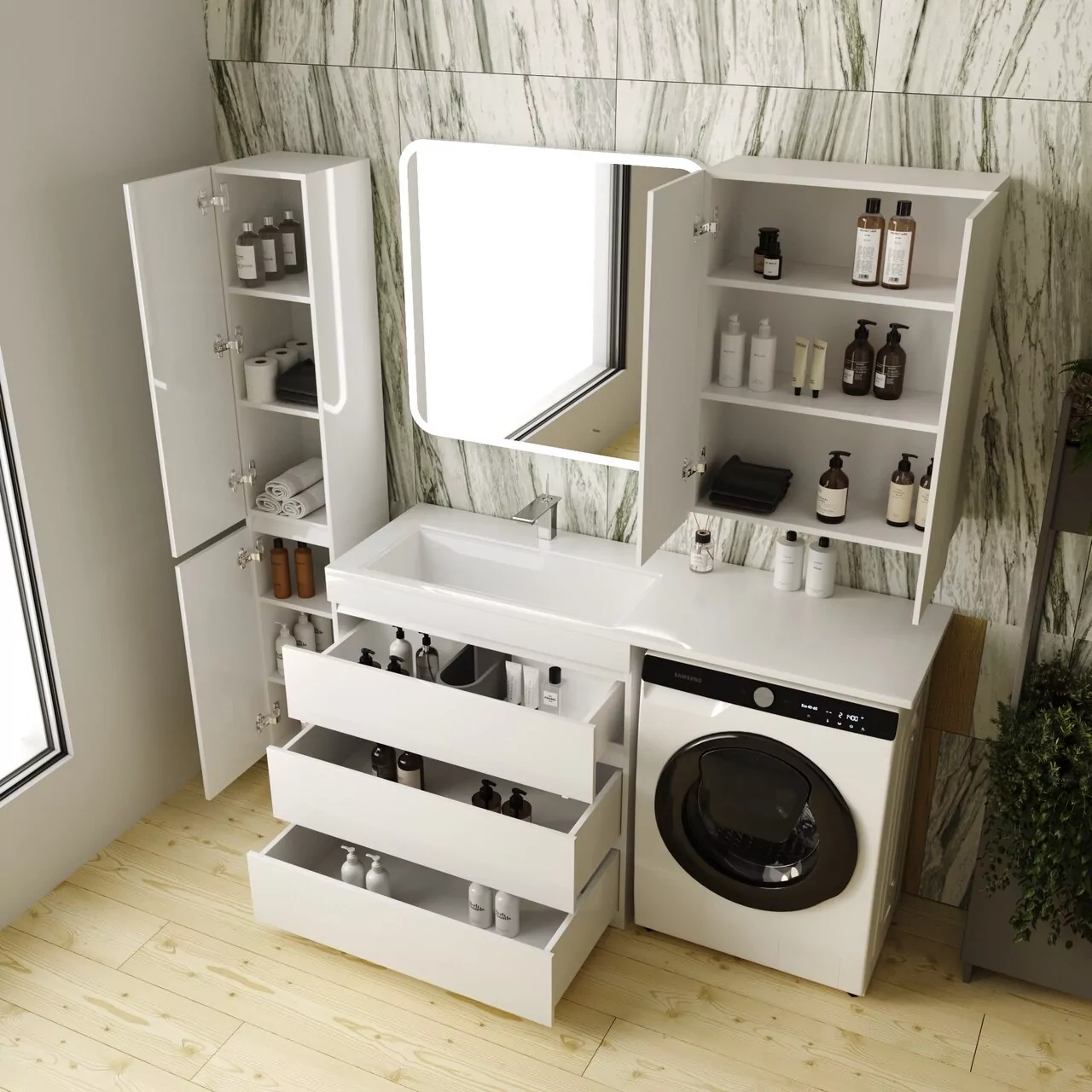 фото Тумба напольная Style Line Даллас 150 3 ящика Люкс белая PLUS 