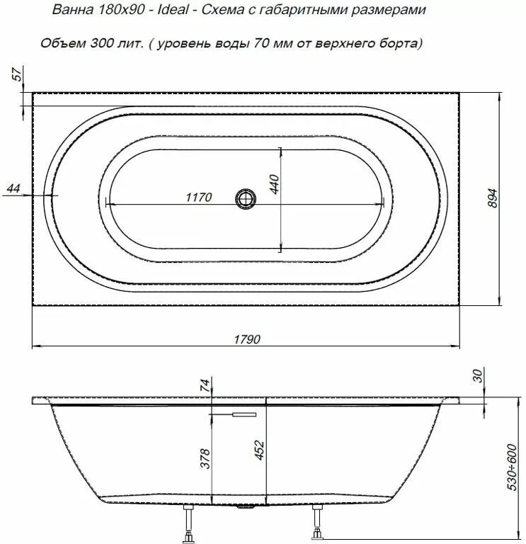 картинка Акриловая ванна Aquanet Ideal 180x90 