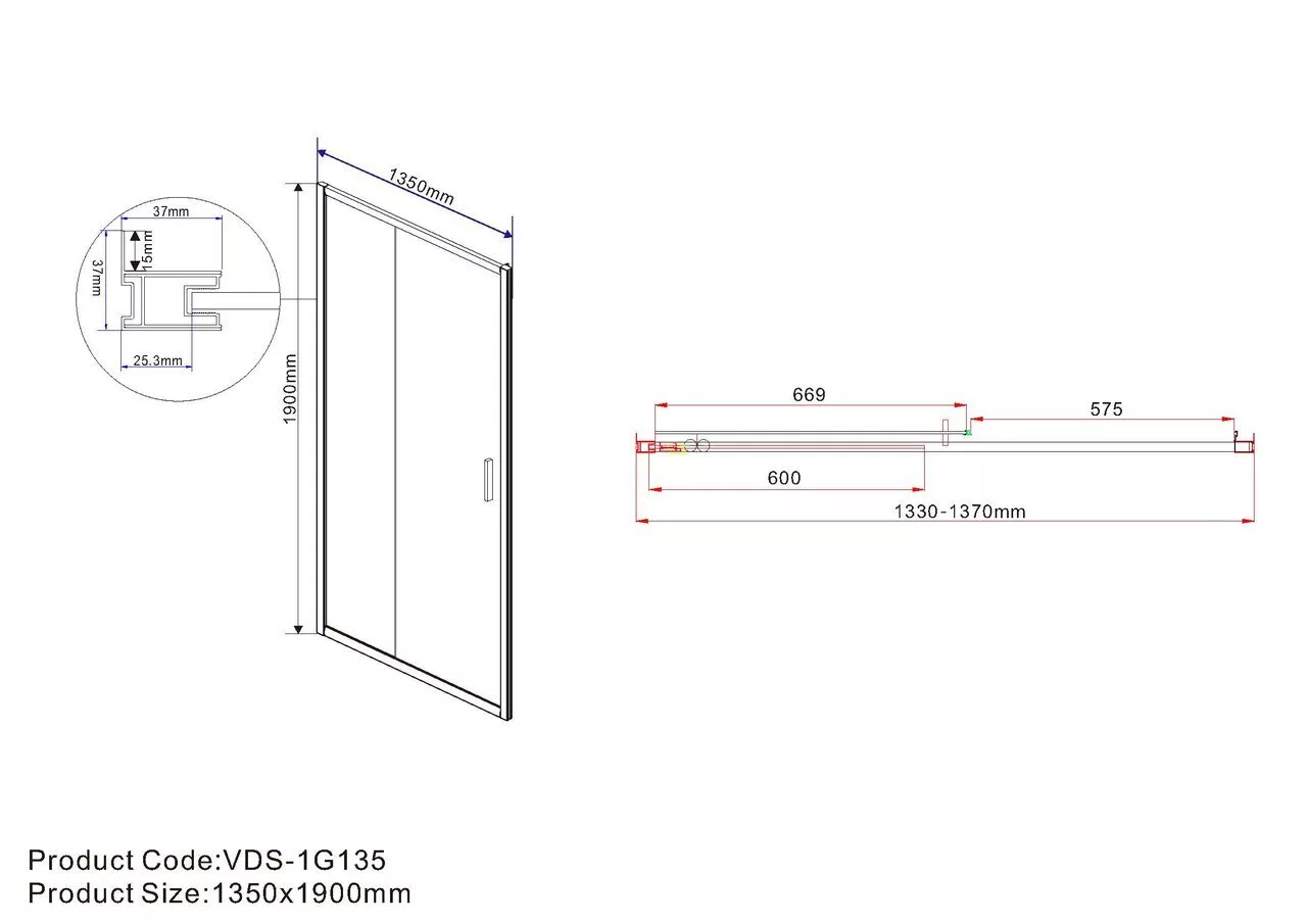 фото Душевая дверь Vincea Garda VDS-1G135CL, профиль хром, стекло прозрачное 