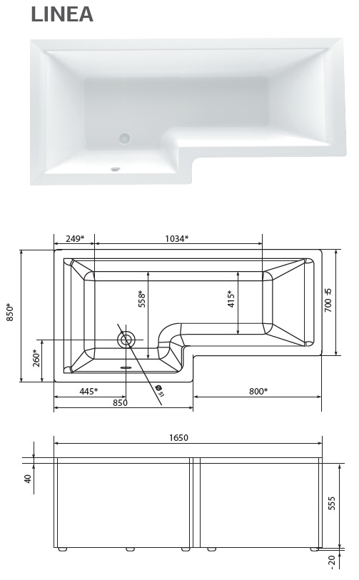 картинка Ванна Marka One LINEA 165x85 L 