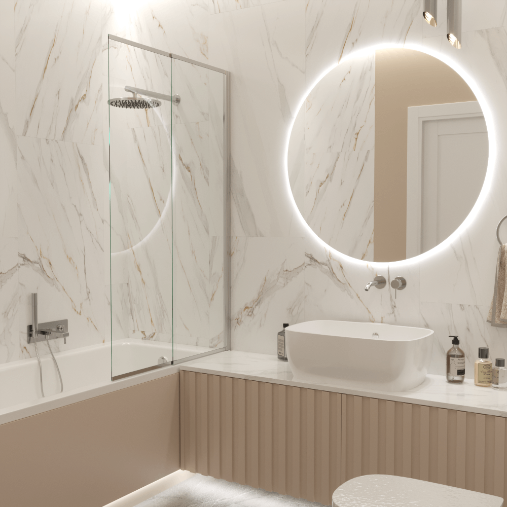картинка Шторка для ванны Iberica Blanca Mod.801 Slide Open поворотно-раздвижная прозрачная профиль хром 90х150 см 