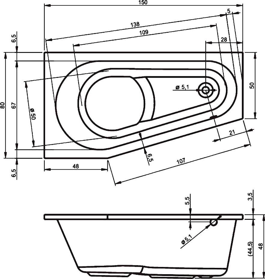 картинка Ванна RIHO DELTA 150 R B066001005 150x80 с панелью и ножками 