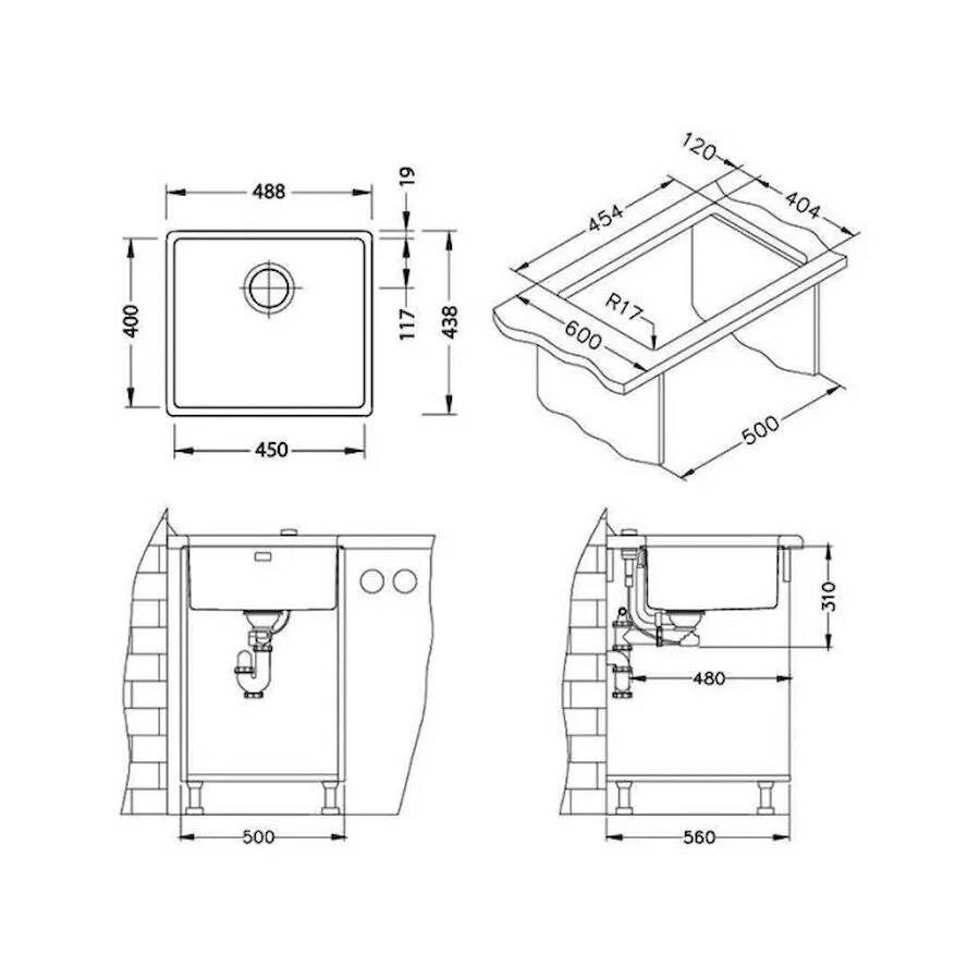 картинка Мойка Alveus KOMBINO 40 SAT-90 450X400X195  в комплекте с сифоном 