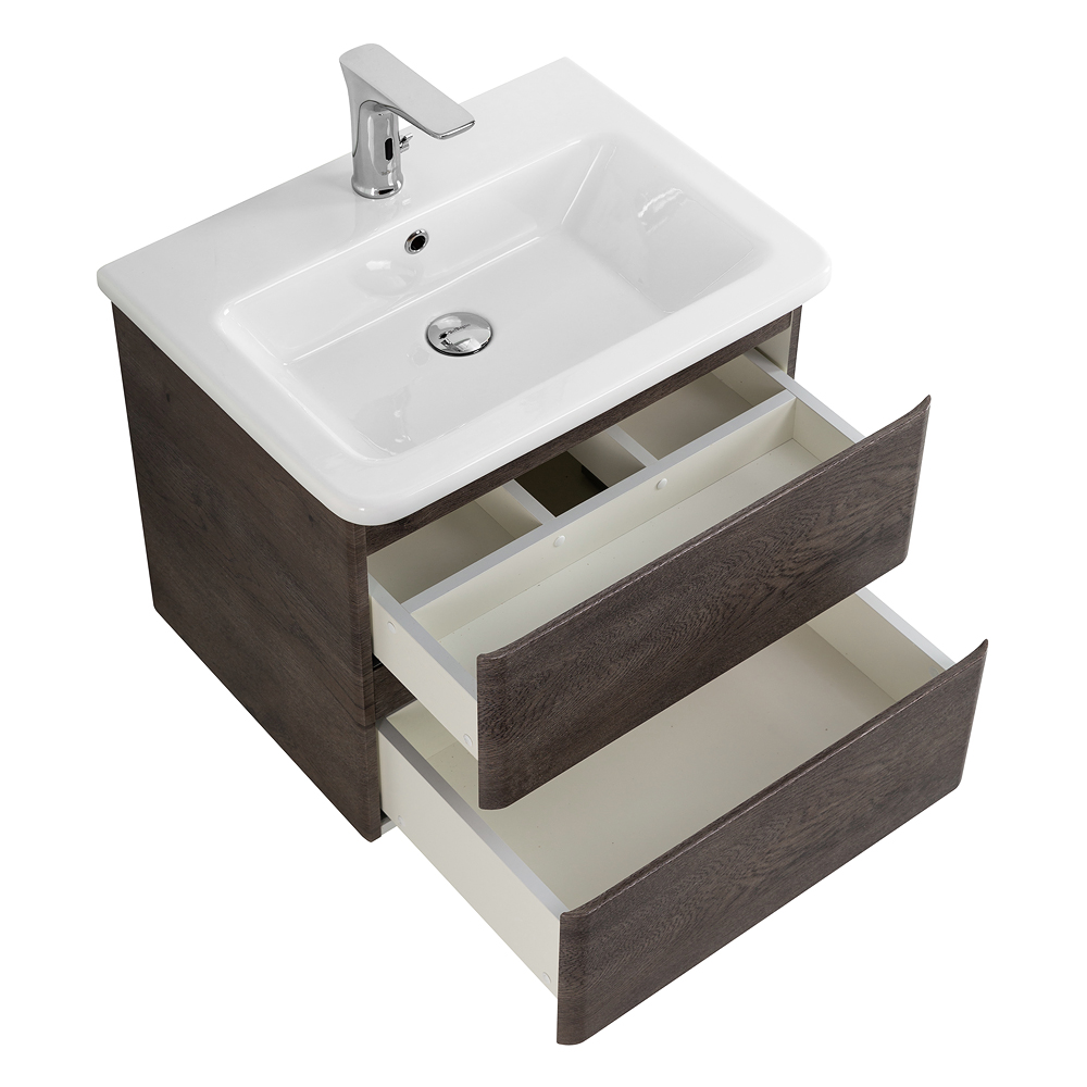 фото Тумба с раковиной подвесная BelBagno ALBANO-CER 60 Rovere Nature Grigio, раковина белая 