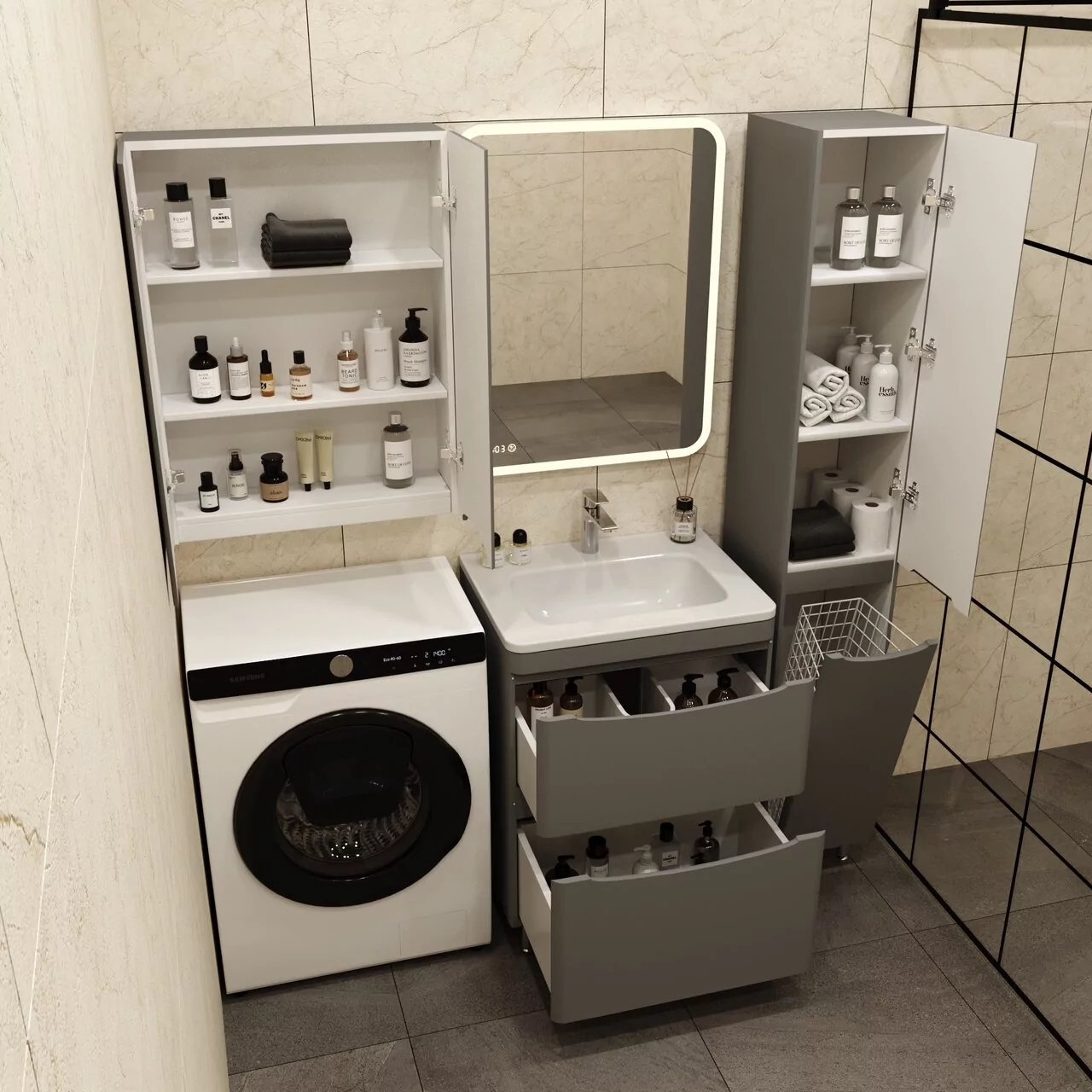 фото Тумба напольная Style Line Бергамо мини 60 2 ящика Люкс антискрейтч серый PLUS 