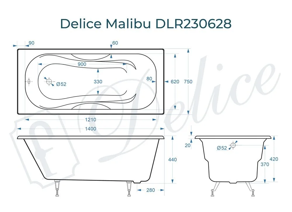 картинка Ванна чугунная Delice Malibu 140х75 DLR230628 