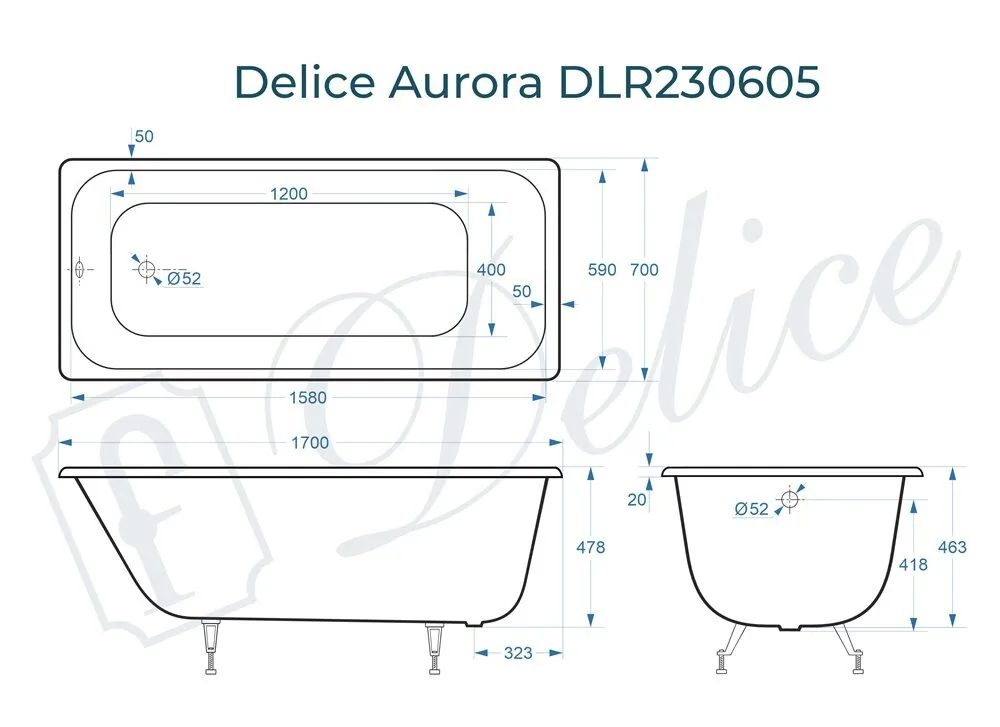 картинка Ванна чугунная Delice Aurora 170х70 DLR230605 