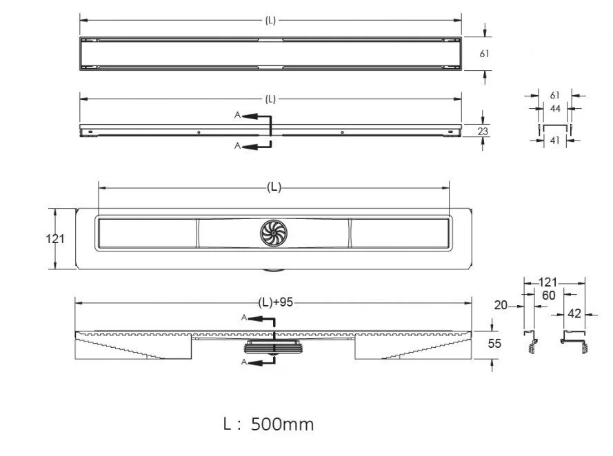 картинка Желоб водосток BERGES B1 Antik 500, хром глянец, вертикальный выпуск S-сифон D50/105мм H30/80мм 
