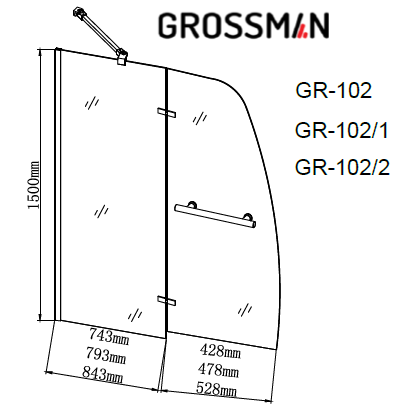 картинка Шторка для ванны Grossman GR-102/2 