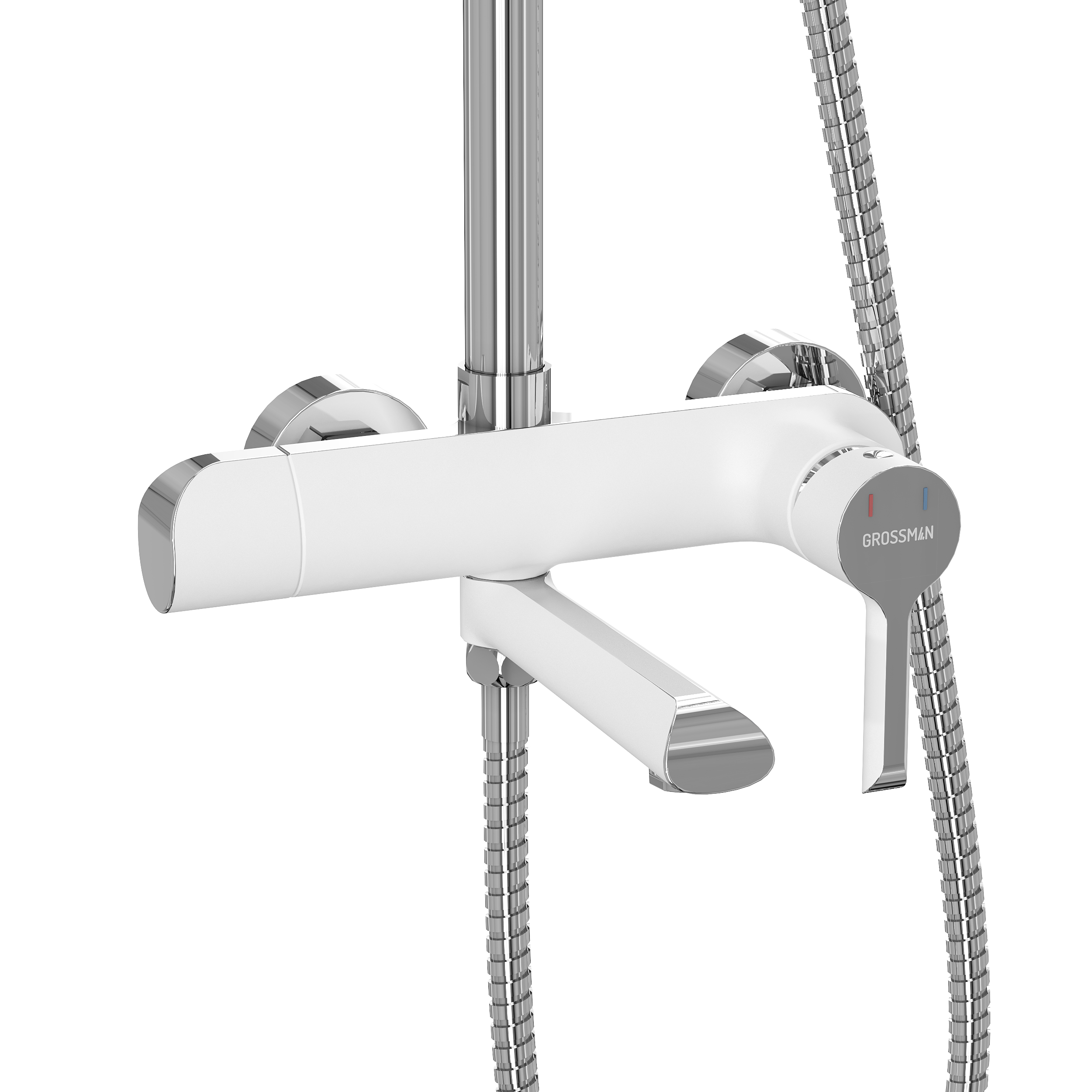 картинка Душевая стойка Grossman Alba 500.K35.06.100/000 с верхним душем ручной лейкой и смесителем хром с белым 