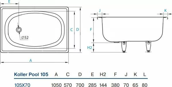 картинка Стальная ванна Koller Pool 105X70E B15E1200E 