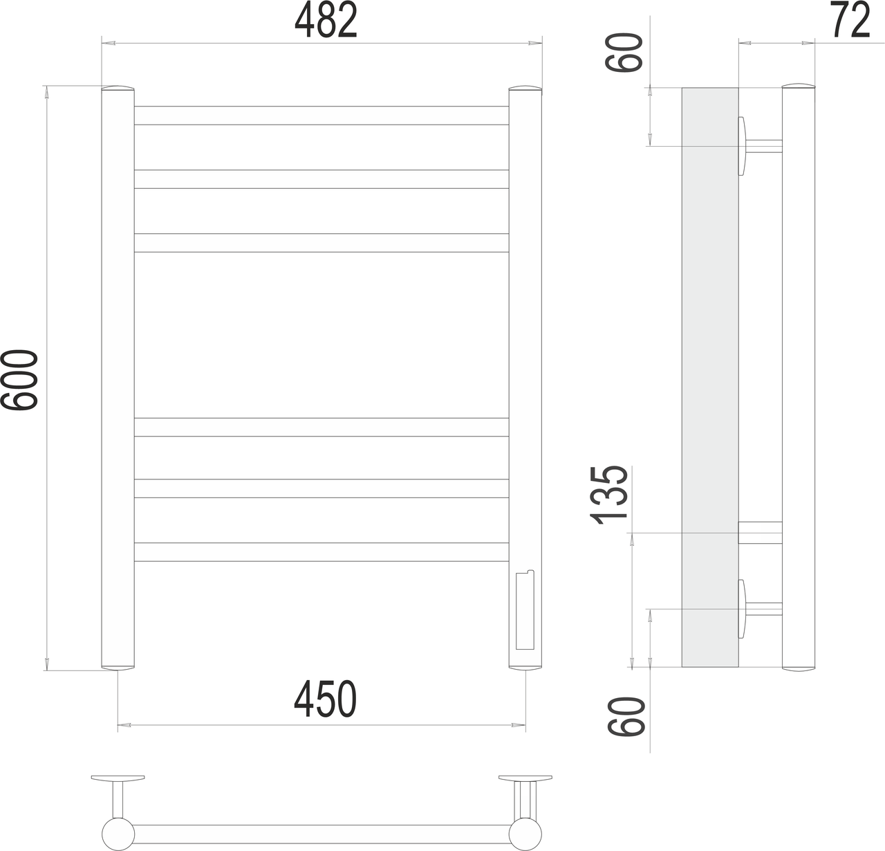 картинка Полотенцесушитель электрический Terminus Аврора П6 450х600 КС 9003 матовый белый 