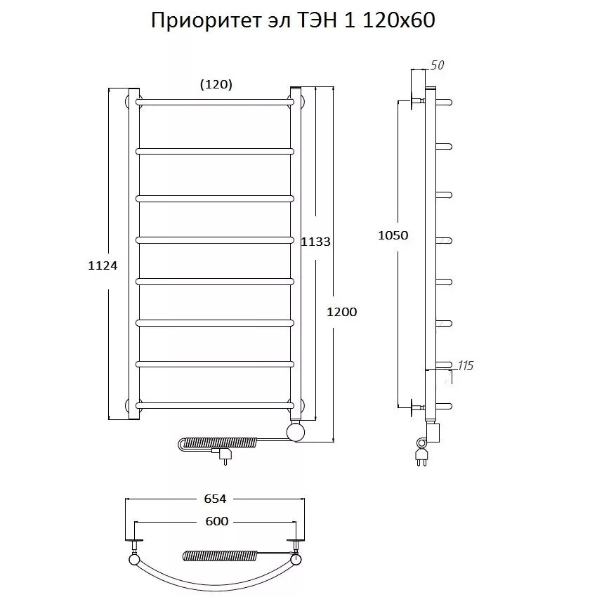 картинка Полотенцесушитель Тругор Приоритет эл ТЭН 1 120*60 (ЛЦ2) (Приоритет1/элТЭН12060) 